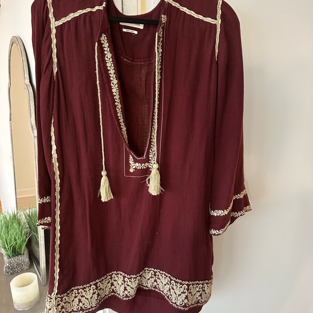 Isabel Marant Etoile Embroidered Burgundy Women's Top